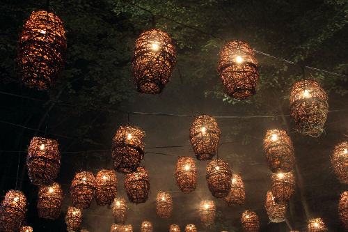 Photograph of wicker lanterns at Foresta Lumina