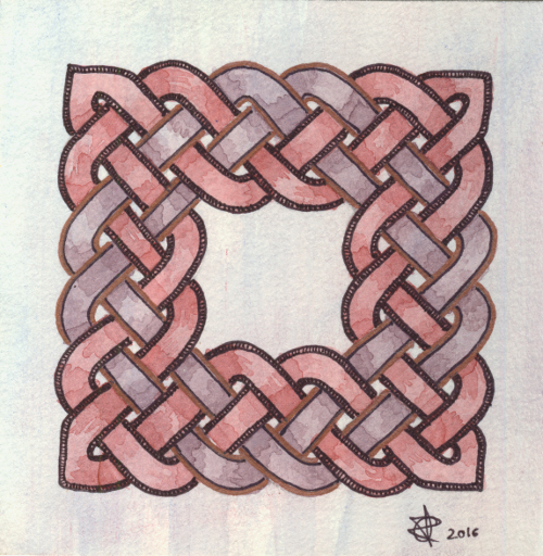 Watercolor celtic knot with bronze and black ink detail