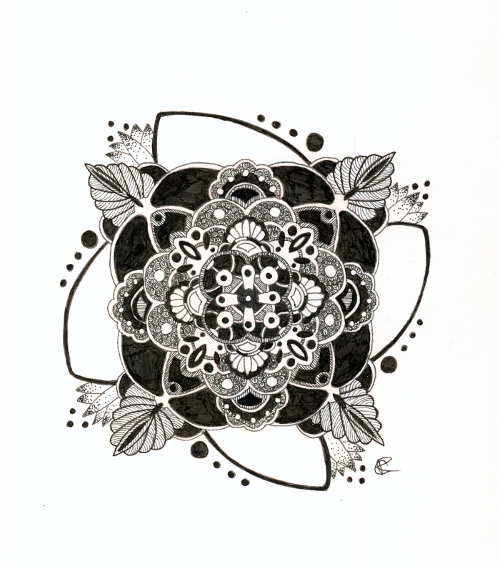 a Black and white ink mandala