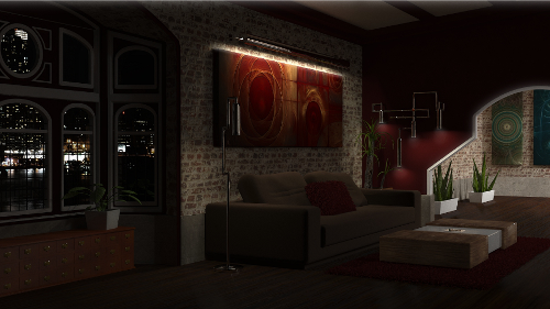 A 3d render of a living room